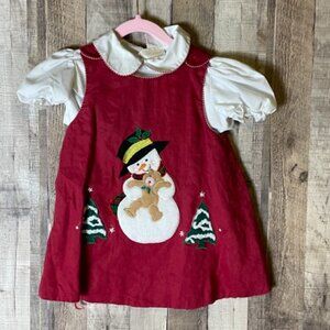 Rosalina Snowman Christmas Tree Applique Holiday Dress with Blouse